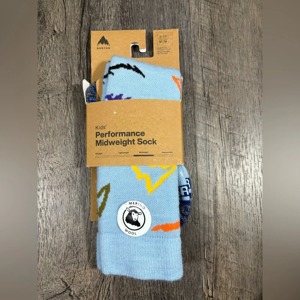 Burton Kids' Performance Midweight Wool Sock - Light Blue Multicolor Accents